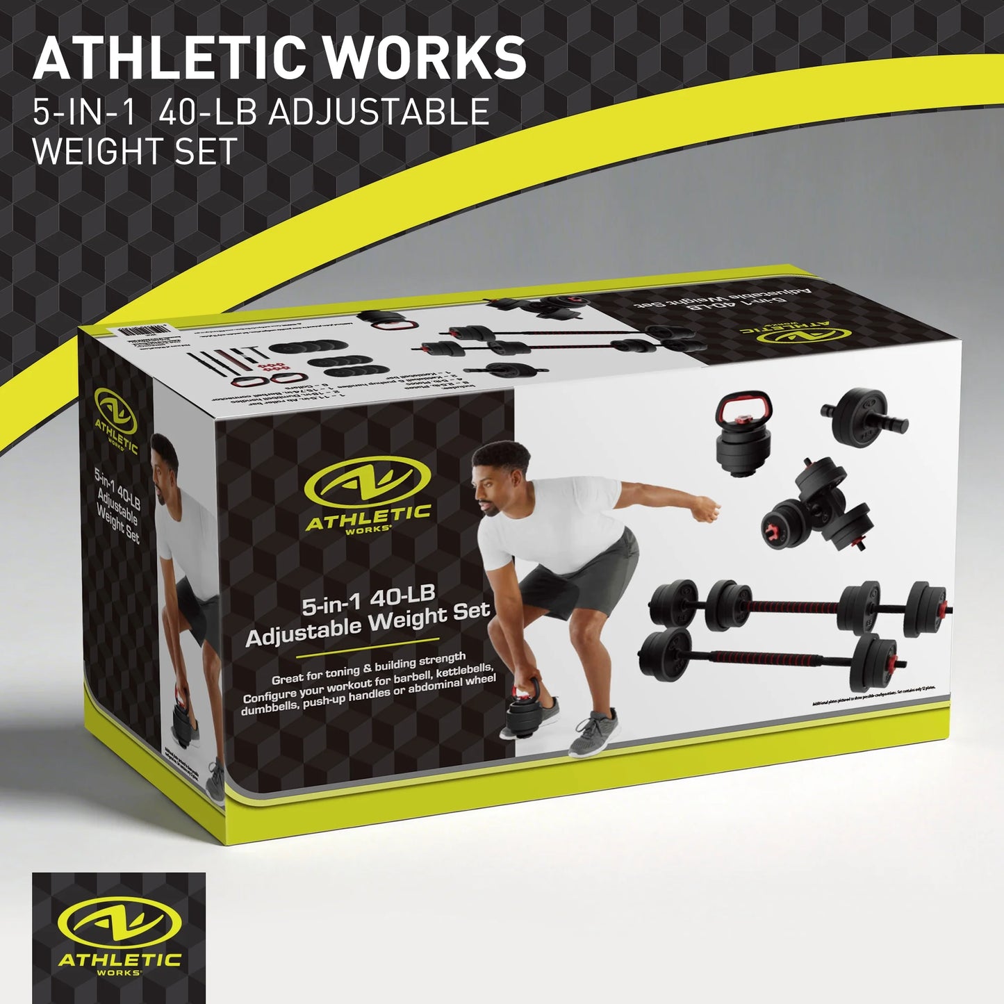 Juego De Mancuernas Ajustables 5 En 1 De 40 Lb, Ejercicios De Fitness Para Gimnasio En Casa, Negro, Orificios De 1 Pulgada Se Ajustan a Barra De Tamaño Estándar