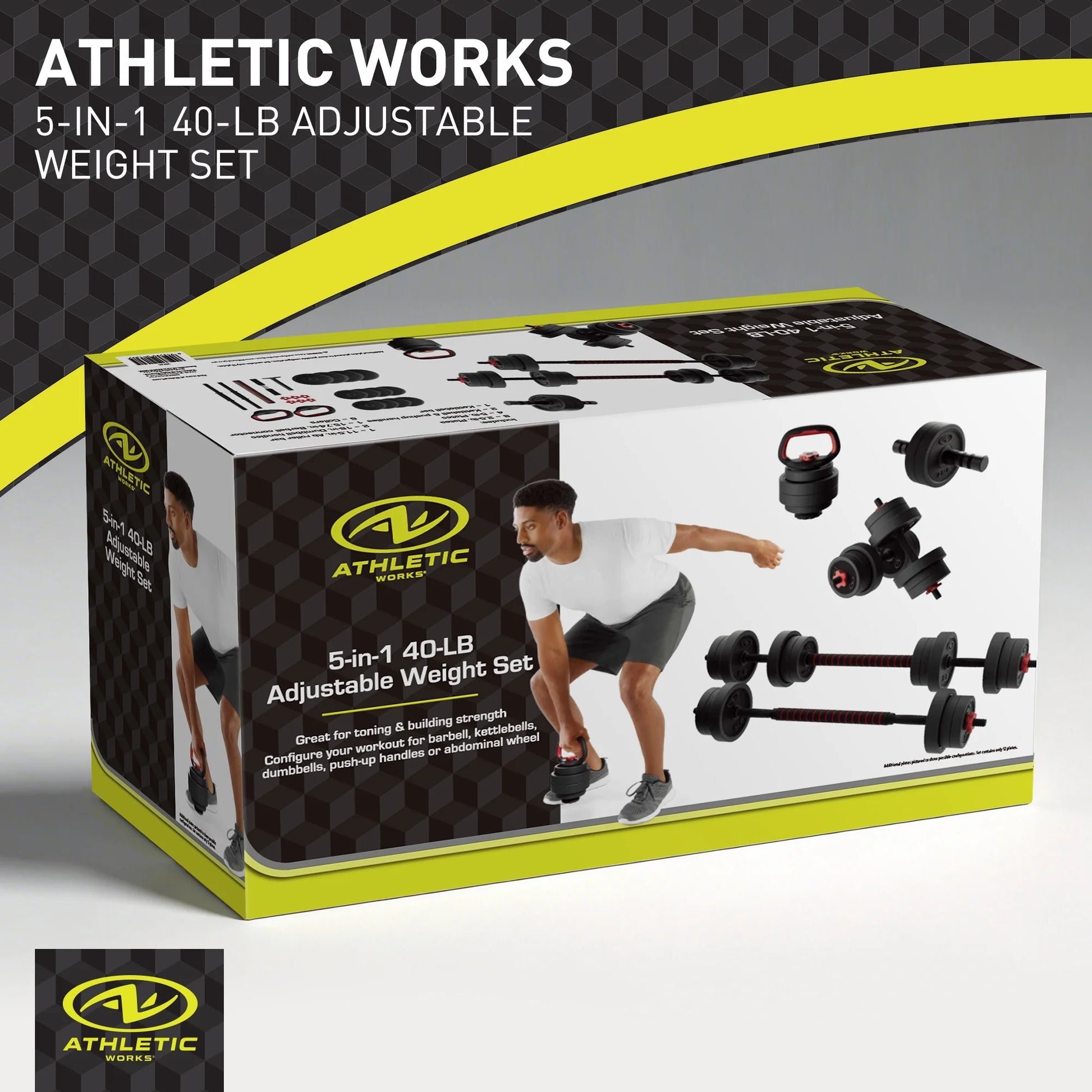 Juego De Mancuernas Ajustables 5 En 1 De 40 Lb, Ejercicios De Fitness Para Gimnasio En Casa, Negro, Orificios De 1 Pulgada Se Ajustan a Barra De Tamaño Estándar