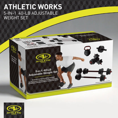 Juego De Mancuernas Ajustables 5 En 1 De 40 Lb, Ejercicios De Fitness Para Gimnasio En Casa, Negro, Orificios De 1 Pulgada Se Ajustan a Barra De Tamaño Estándar