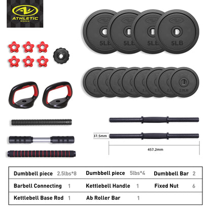 Juego De Mancuernas Ajustables 5 En 1 De 40 Lb, Ejercicios De Fitness Para Gimnasio En Casa, Negro, Orificios De 1 Pulgada Se Ajustan a Barra De Tamaño Estándar