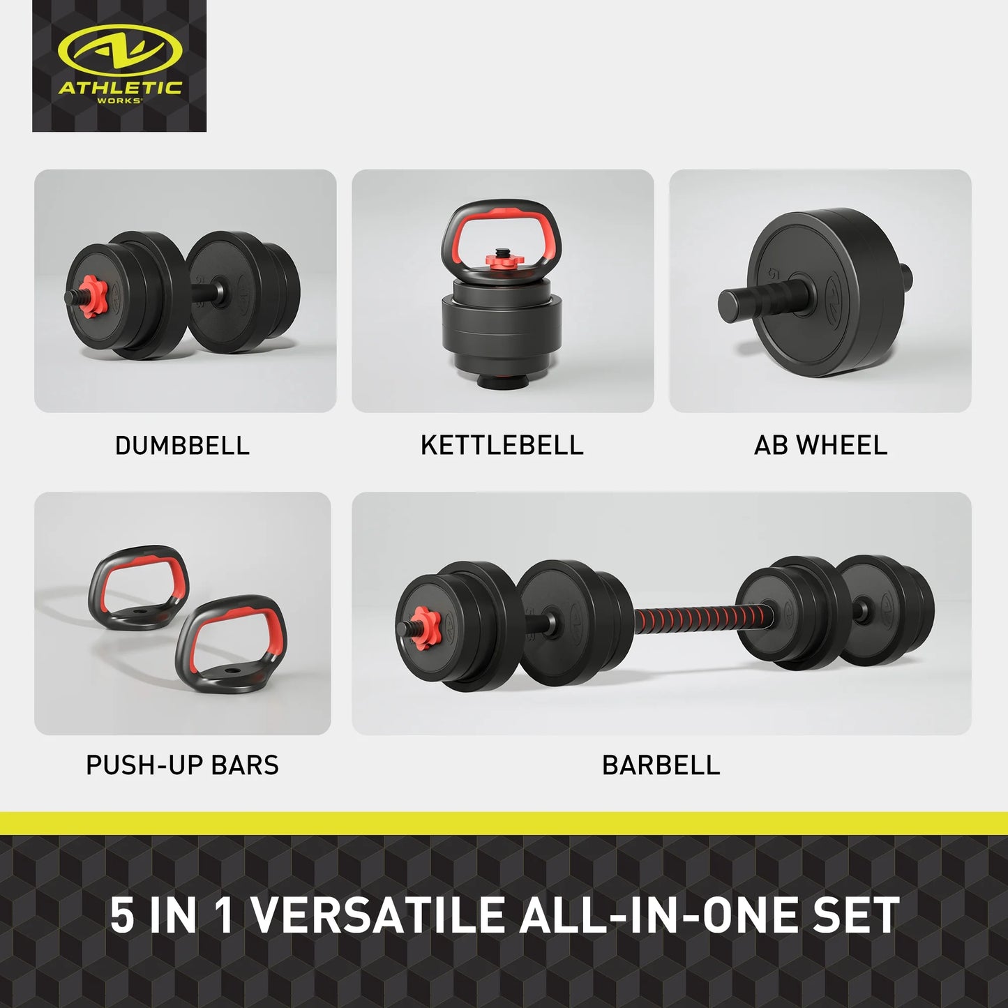 Juego De Mancuernas Ajustables 5 En 1 De 40 Lb, Ejercicios De Fitness Para Gimnasio En Casa, Negro, Orificios De 1 Pulgada Se Ajustan a Barra De Tamaño Estándar