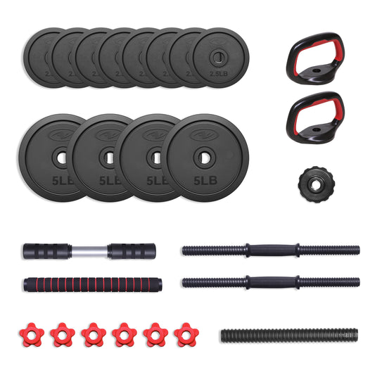 Juego De Mancuernas Ajustables 5 En 1 De 40 Lb, Ejercicios De Fitness Para Gimnasio En Casa, Negro, Orificios De 1 Pulgada Se Ajustan a Barra De Tamaño Estándar